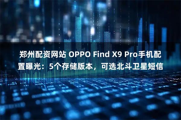郑州配资网站 OPPO Find X9 Pro手机配置曝光：5个存储版本，可选北斗卫星短信